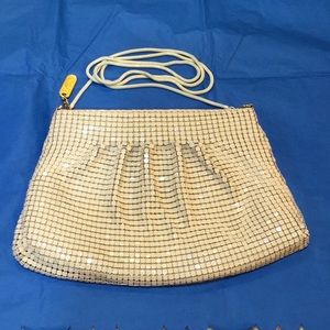 Ivory metal mesh event bag with shoulder strap